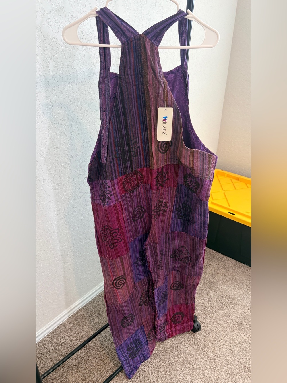 Boho Patchwork Striped Jumpsuit in Warm Rust Tones